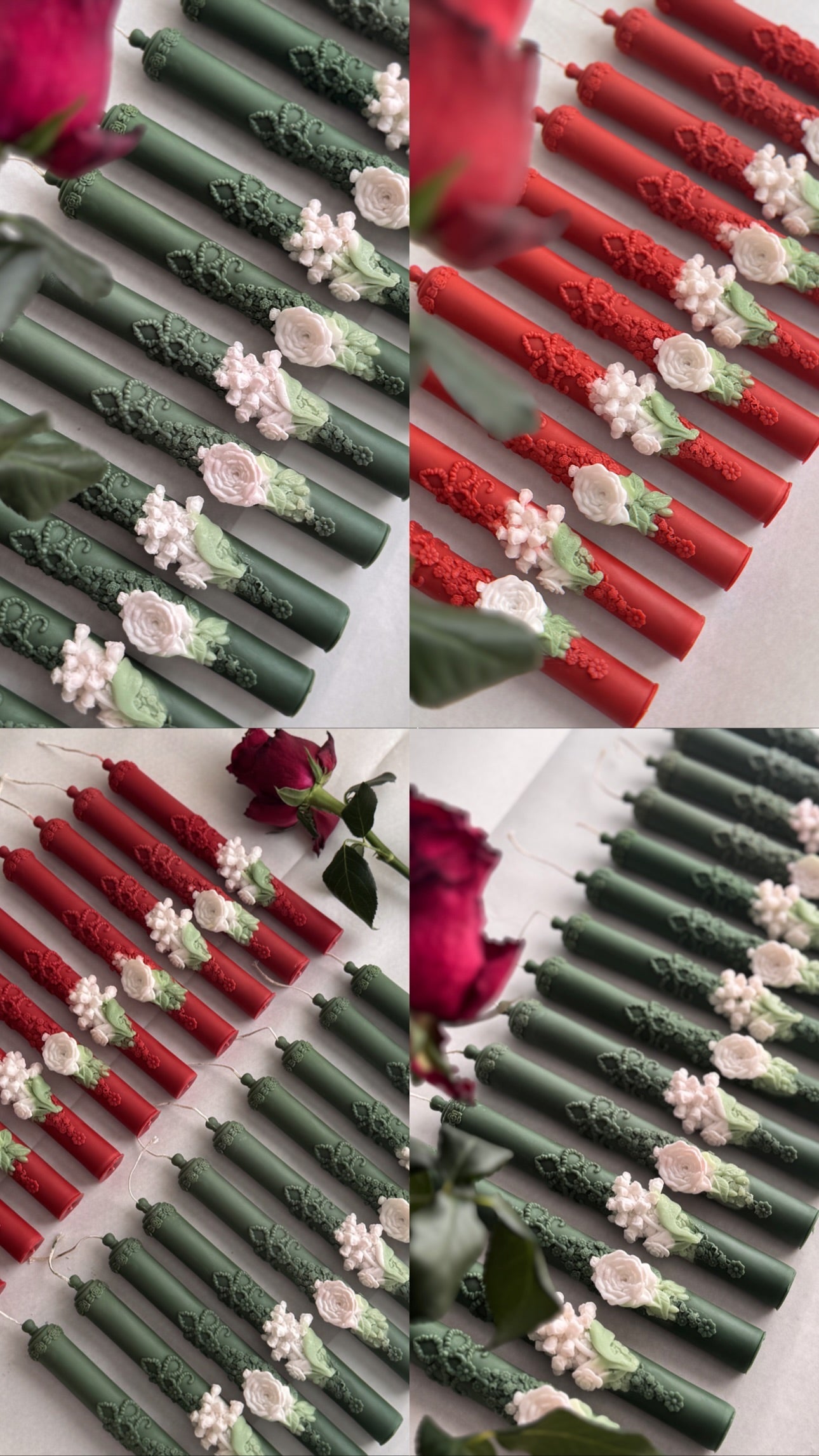 Handmade Christmas Embossed Tall Spiral Taper Candles