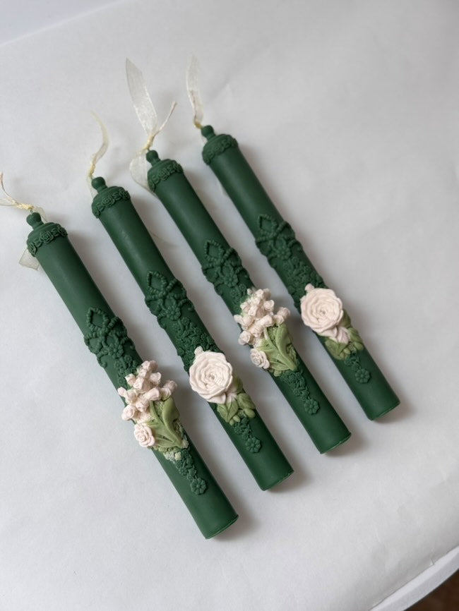 Handmade Christmas Embossed Tall Spiral Taper Candles