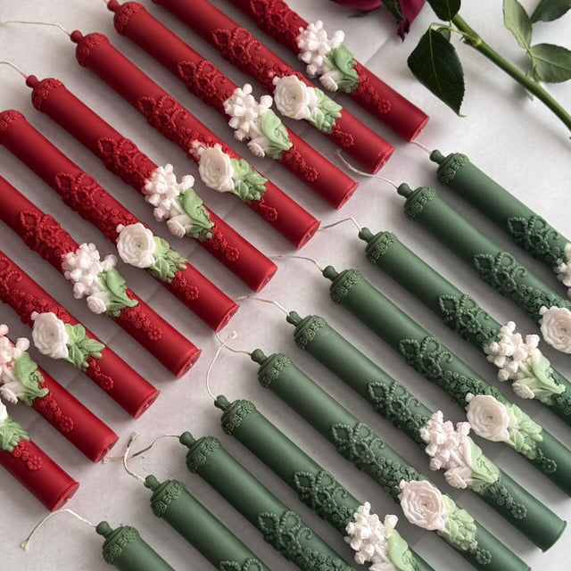 Handmade Christmas Embossed Tall Spiral Taper Candles
