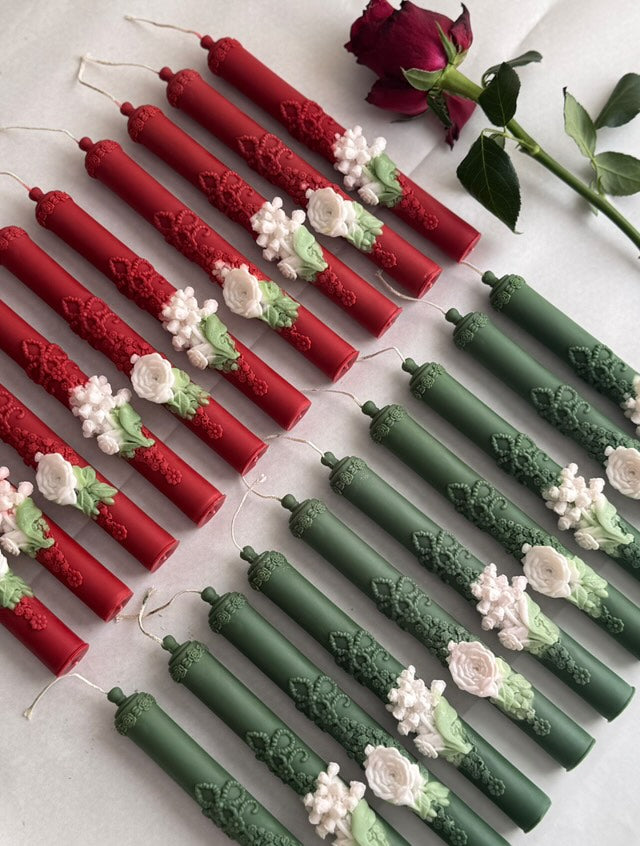 Handmade Christmas Embossed Tall Spiral Taper Candles