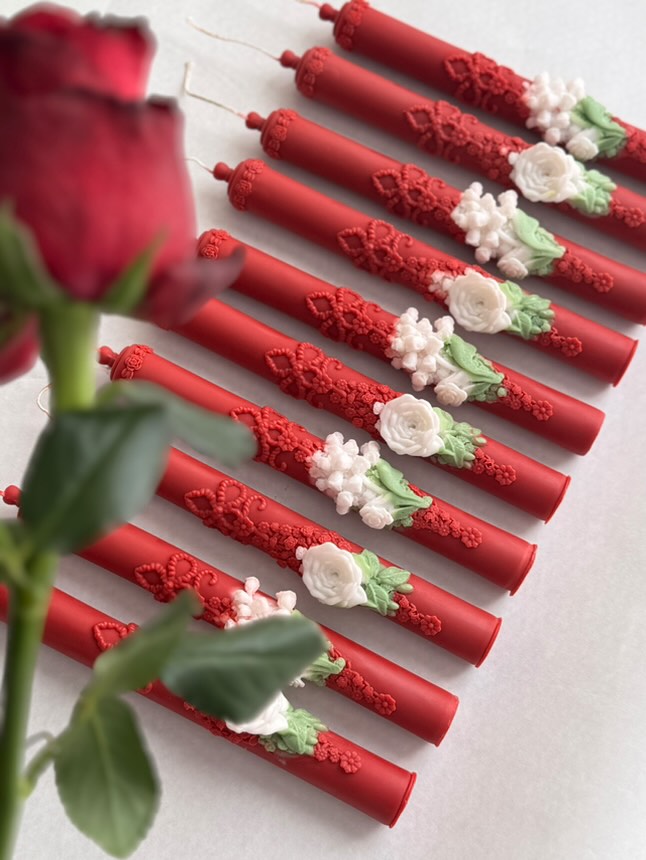 Handmade Christmas Embossed Tall Spiral Taper Candles