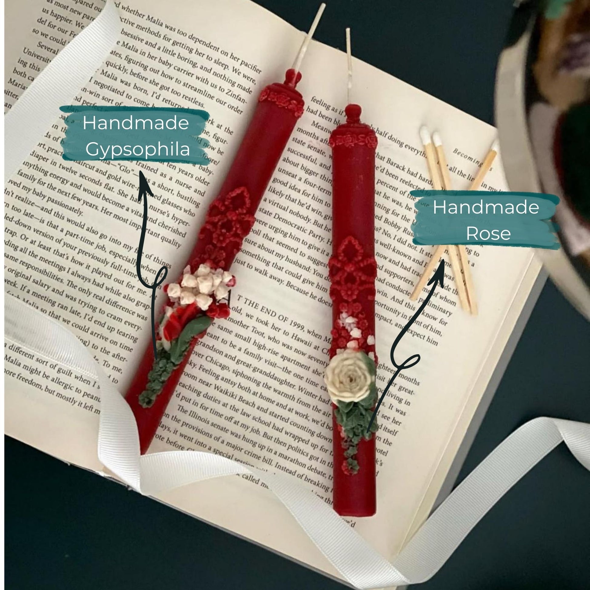 Handmade Christmas Embossed Tall Spiral Taper Candles