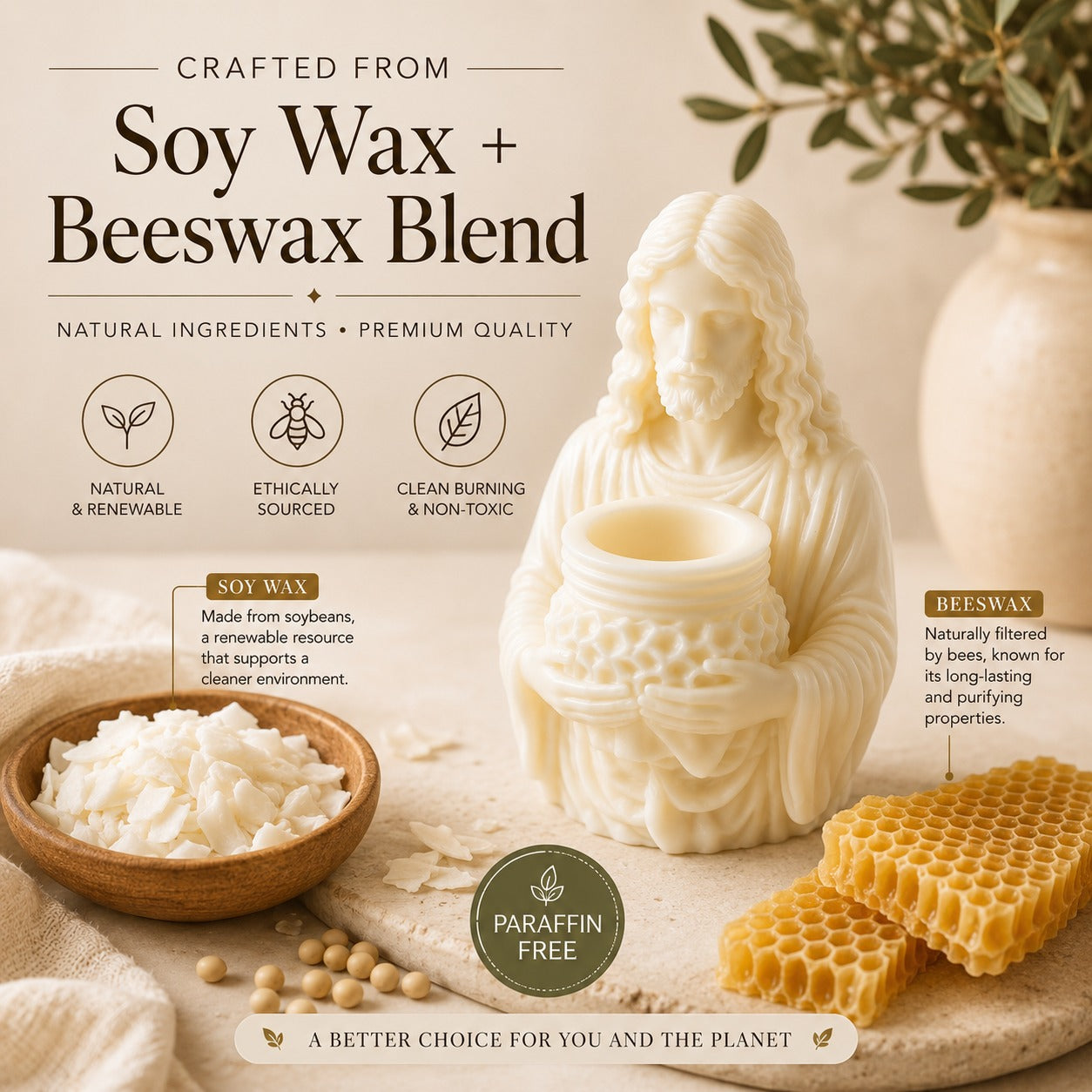 Jesus Candle Holder – Handmade Soy & Beeswax Candle | Christian Home Decor Gift