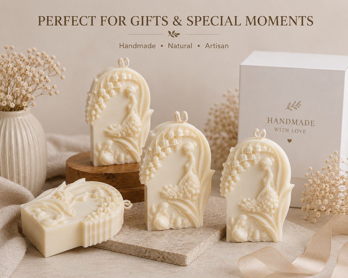 Handmade Soy & Beeswax Blend Candle – Floral Girl Sculpted Decorative Candle | Wedding Favor Gift
