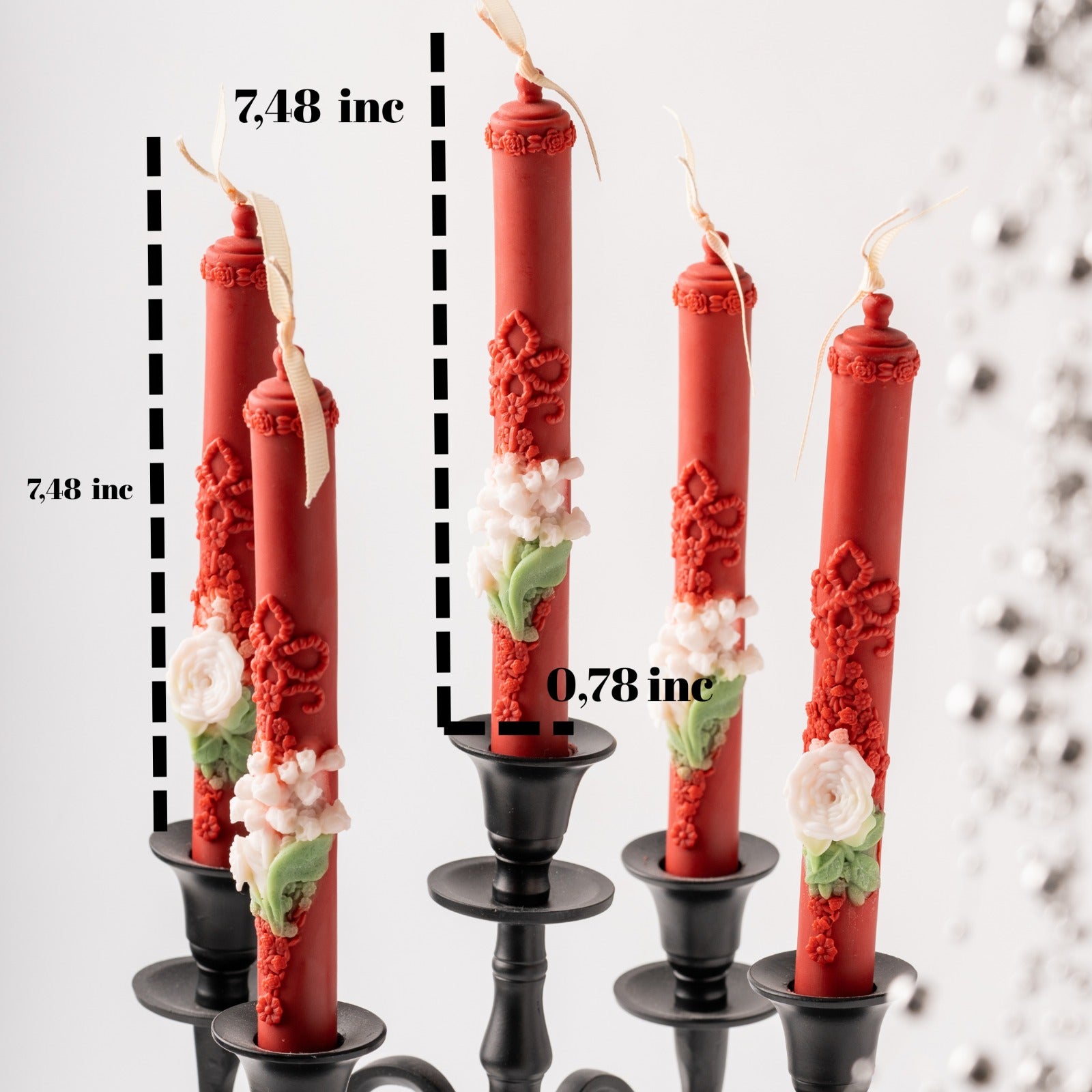 Handmade Christmas Embossed Tall Spiral Taper Candles