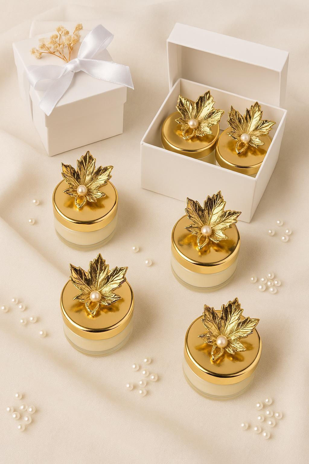 Urun-10 Elegant Candle Wedding Favors for Guest: Natural Soy Wax Luxury Candle Favor with Gold Lid