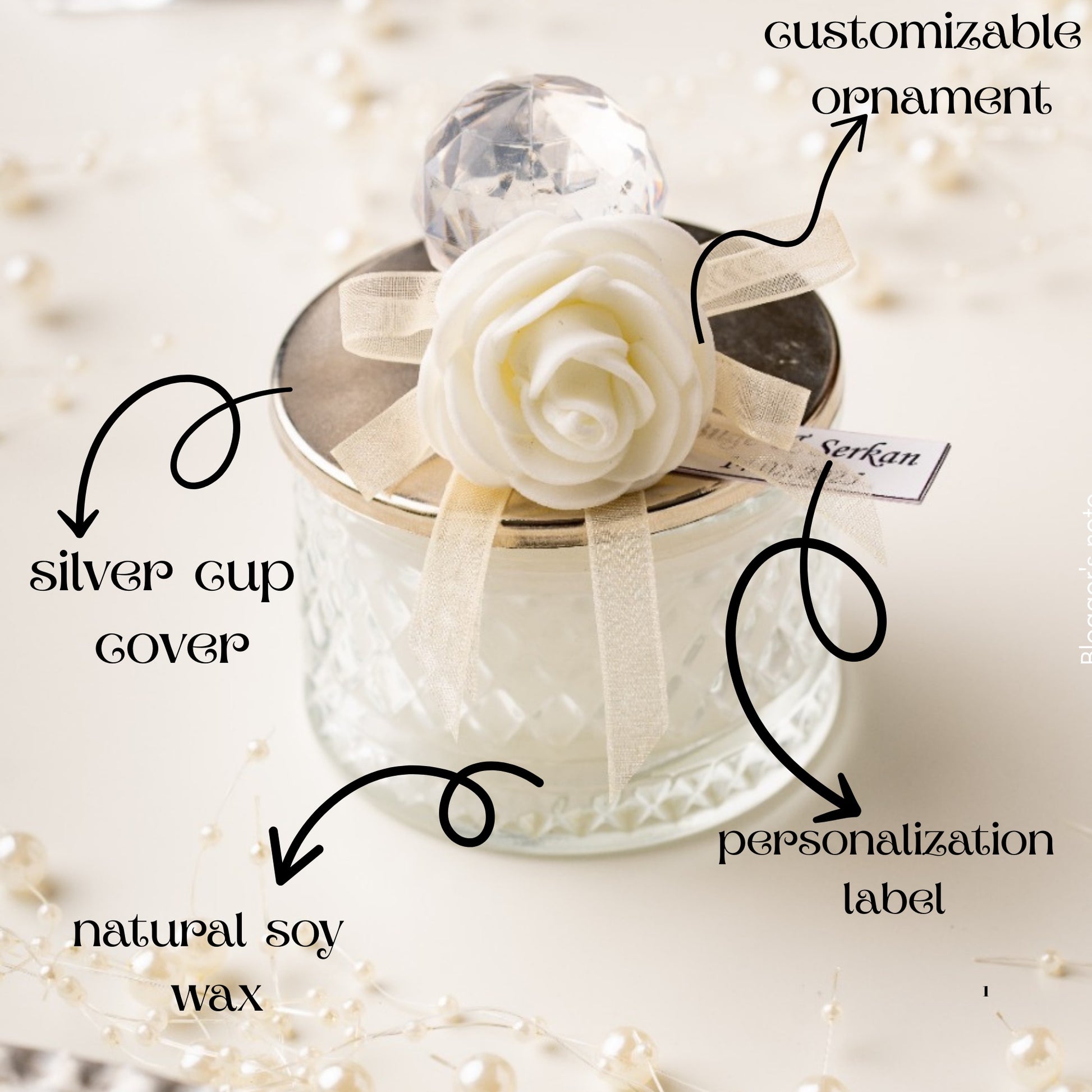 Urun-6 Soy Wax Candle Jar with Elegant Lid: Personalized Candle Wedding Favors Description