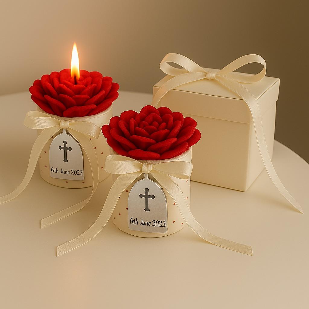 Urun-1 Soy Wax Clover Flower Candle Baptism Favors: Custom Religious Event Thank You Gifts
