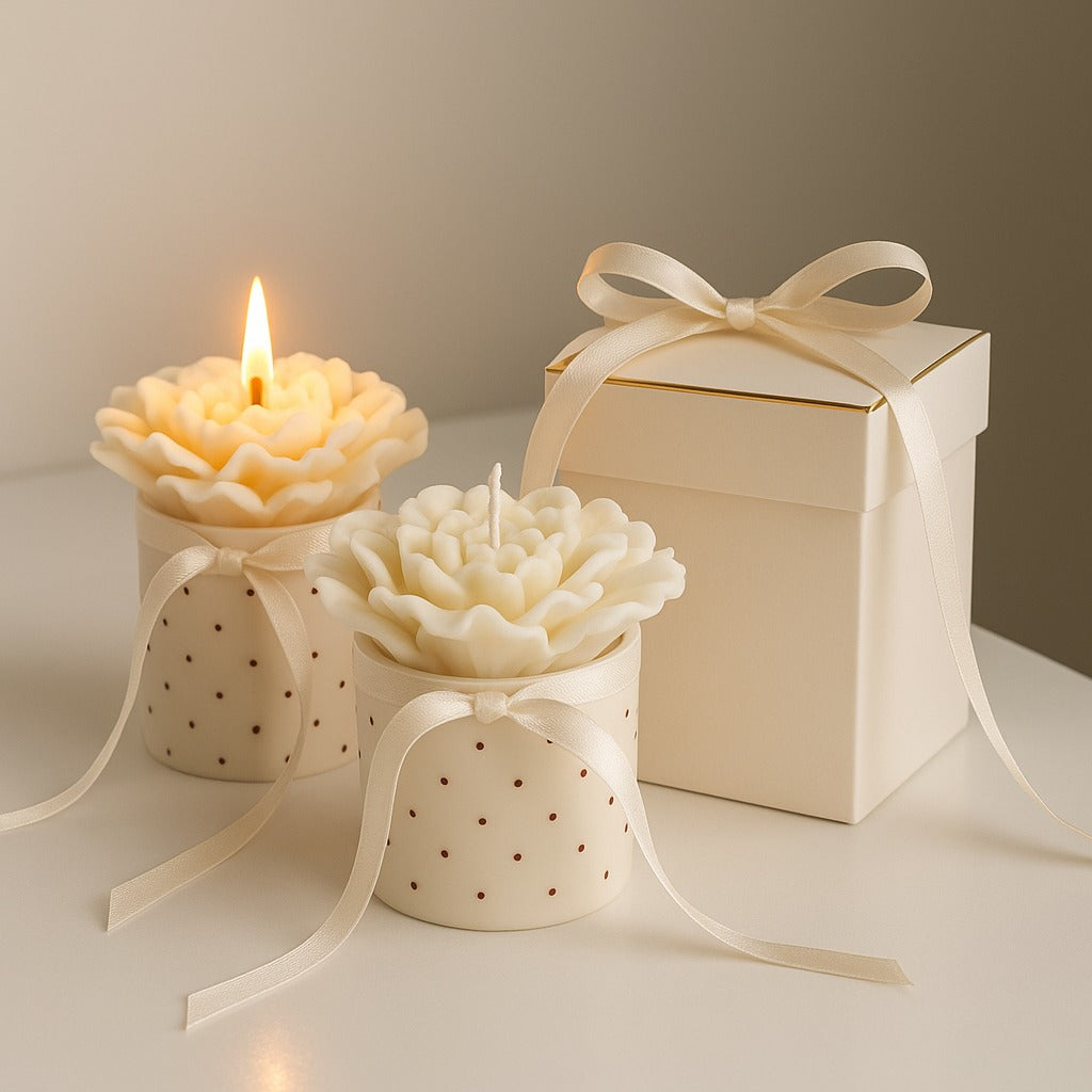 Urun-1 Soy Wax Clover Flower Candle Baptism Favors: Custom Religious Event Thank You Gifts