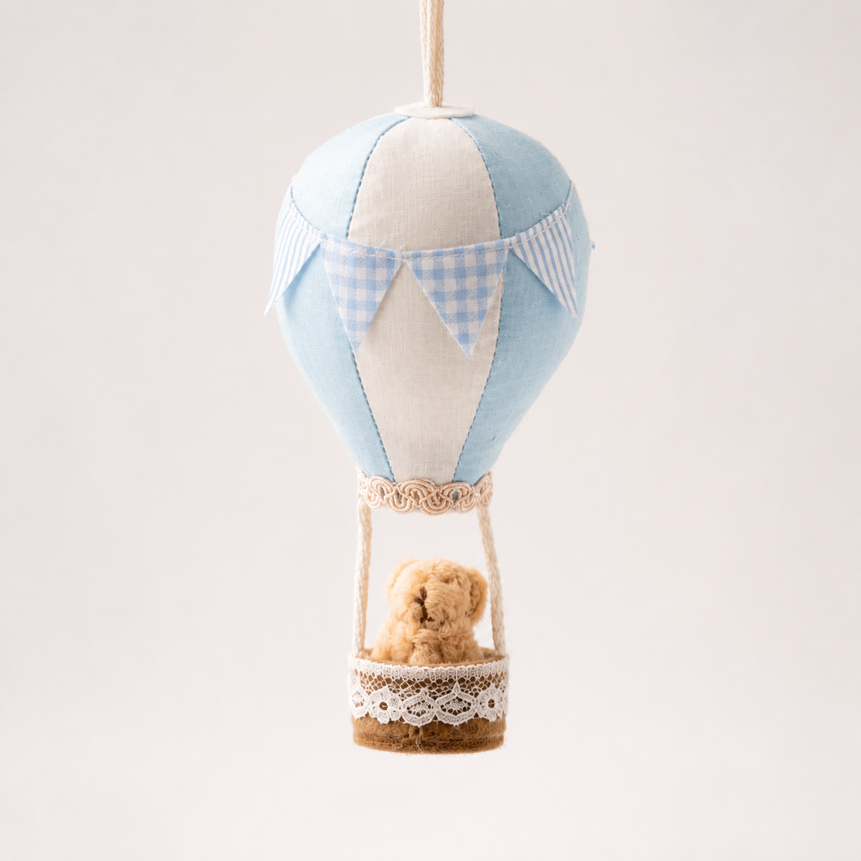 Handmade Hot Air Balloon Nursery Decor with Teddy Bear – Baby Shower Gift & Nursery Wall Hanging