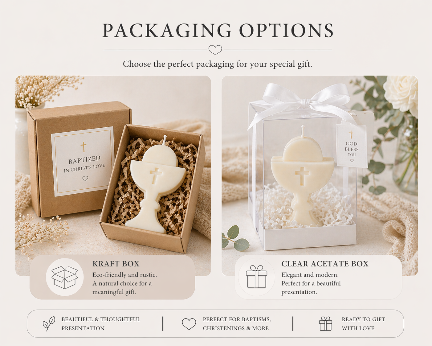 Personalized Baptism Candle Favor – Soy Wax Chalice Christening Gift (Min. 20 pcs)