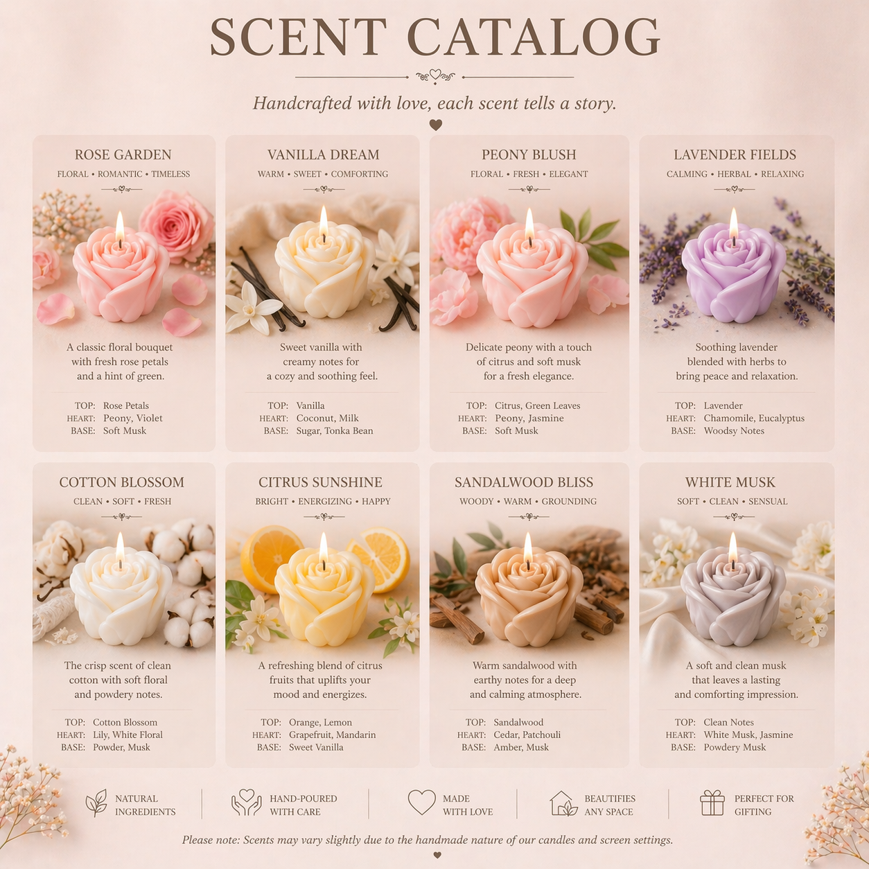 Personalized Rose Cluster Candle – Handmade Soy Beeswax Gift Candle