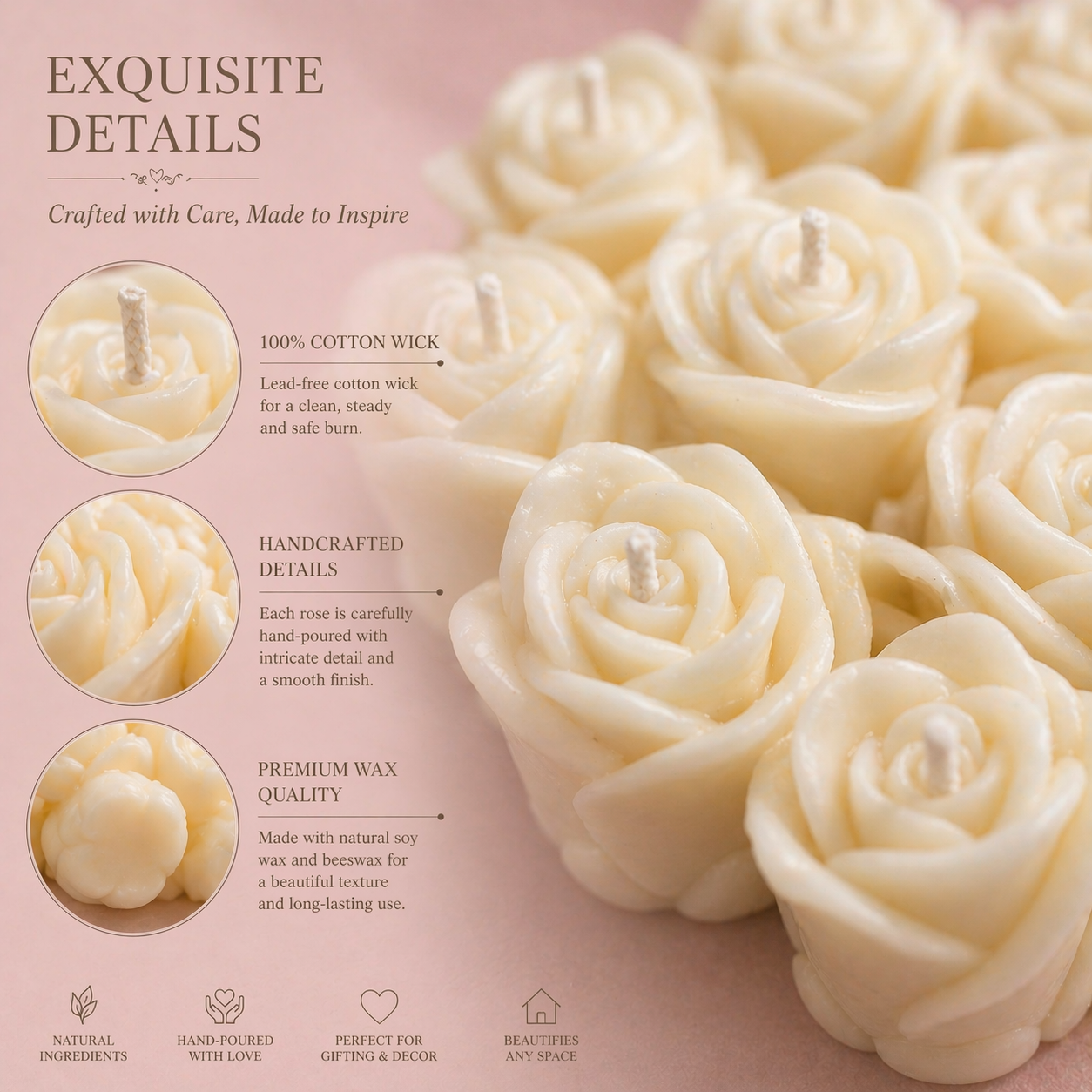 Personalized Rose Cluster Candle – Handmade Soy Beeswax Gift Candle