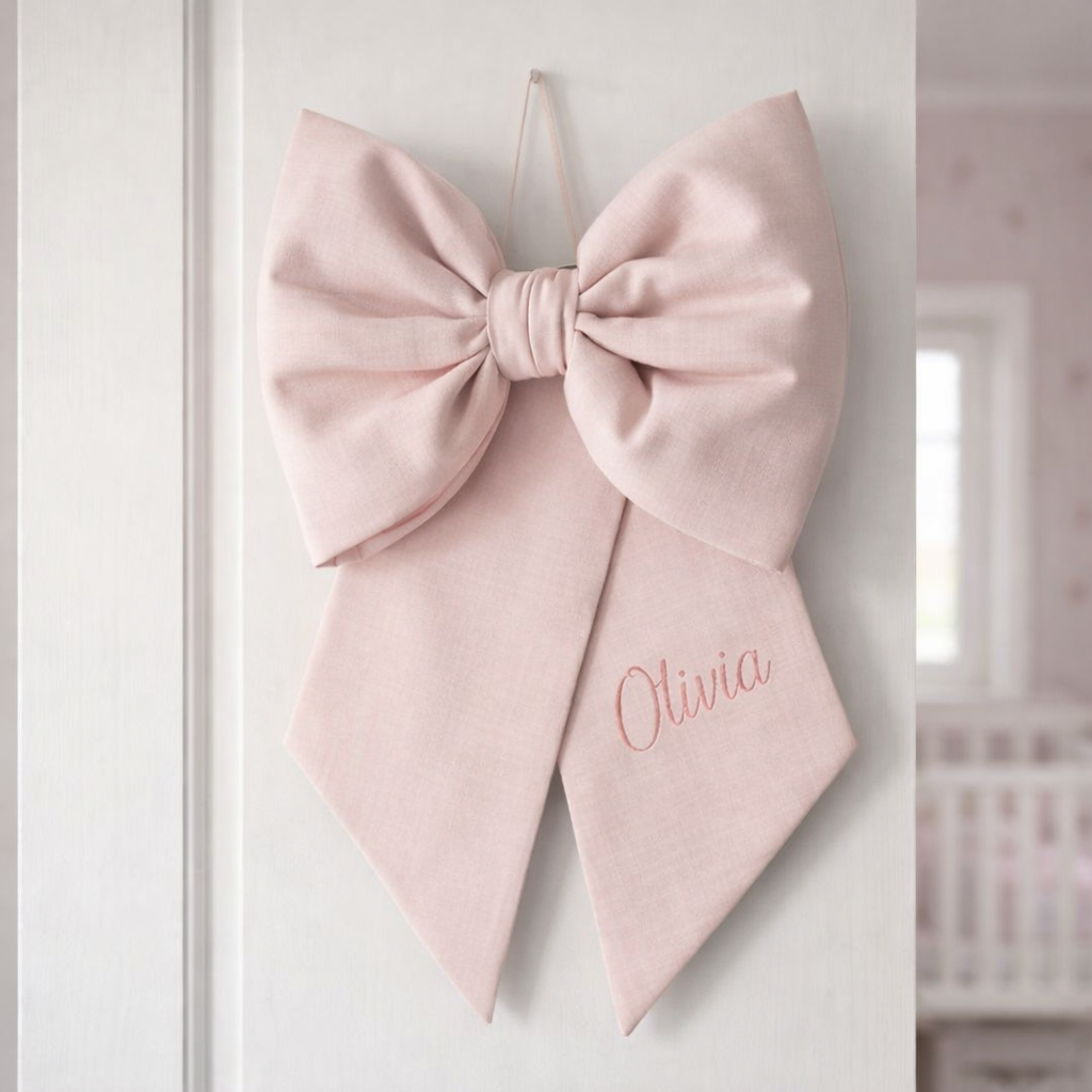 Personalized Baby Door Bow – Custom Nursery Door Decor for Newborn Announcement
